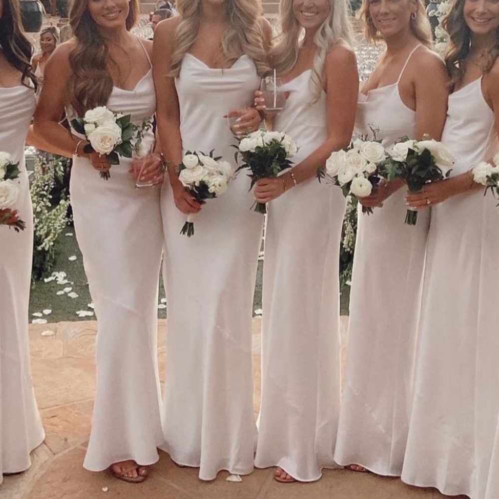 White satin slip maxi dress